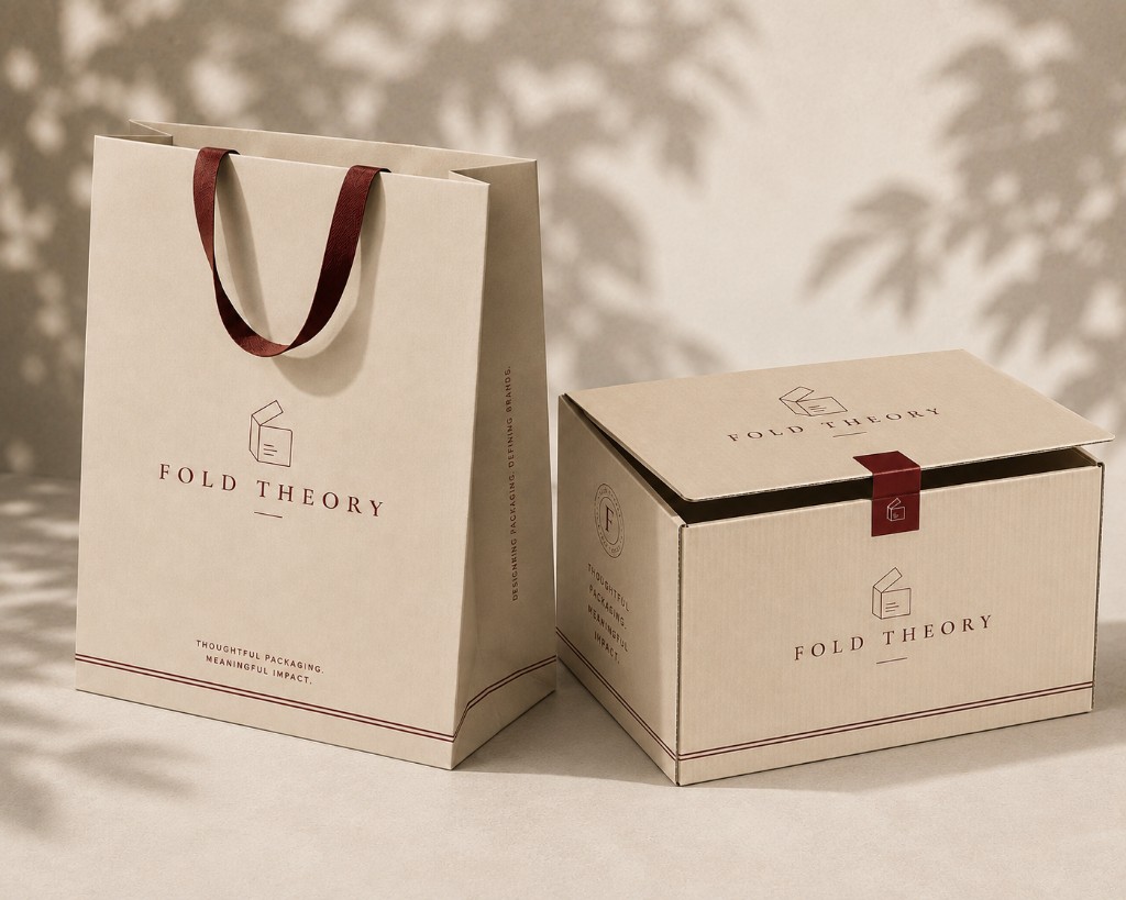 Fold Theory branded paper bag and premium rigid packaging box